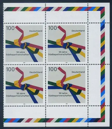 BUND 1997 Michel-Nummer 1917 postfrisch BLOCK ECKRÄNDER oben rechts/unten rechts