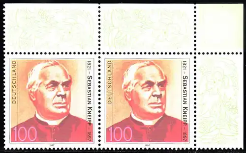 BUND 1997 Michel-Nummer 1925 postfrisch horiz.PAAR ECKRAND oben rechts