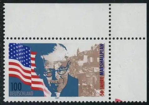 BUND 1997 Michel-Nummer 1926 postfrisch EINZELMARKE ECKRAND oben rechts