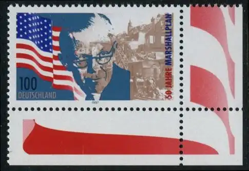 BUND 1997 Michel-Nummer 1926 postfrisch EINZELMARKE ECKRAND unten rechts