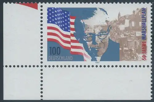 BUND 1997 Michel-Nummer 1926 postfrisch EINZELMARKE ECKRAND unten links