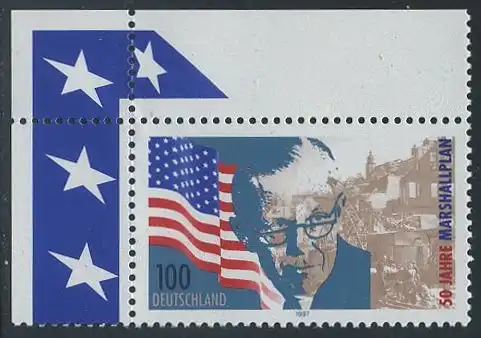 BUND 1997 Michel-Nummer 1926 postfrisch EINZELMARKE ECKRAND oben links