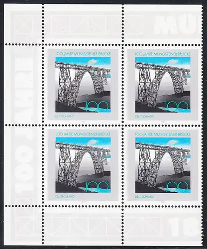 BUND 1997 Michel-Nummer 1931 postfrisch BLOCK ECKRÄNDER oben links/unten links