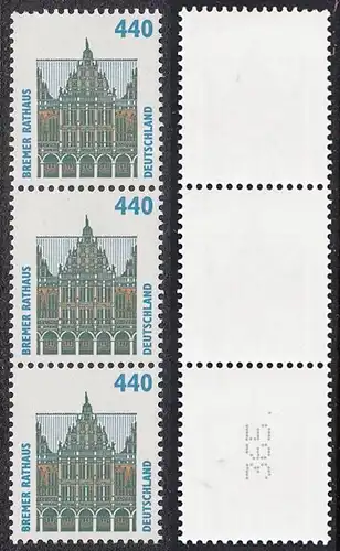 BUND 1997 Michel-Nummer 1937 postfrisch vert.STRIP(3) m/ rücks.Rollennummer 365