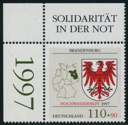 BUND 1997 Michel-Nummer 1941 postfrisch EINZELMARKE ECKRAND oben links