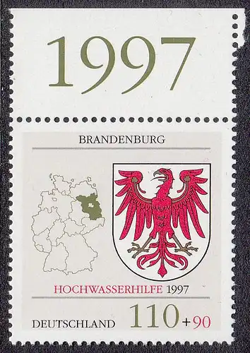 BUND 1997 Michel-Nummer 1941 postfrisch EINZELMARKE RAND oben (b)