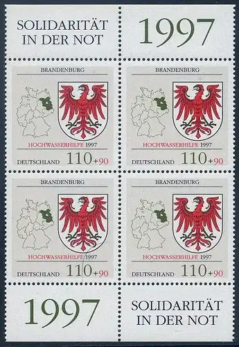 BUND 1997 Michel-Nummer 1941 postfrisch BLOCK RÄNDER oben/unten