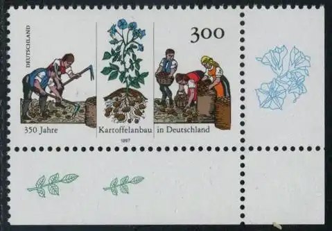 BUND 1997 Michel-Nummer 1946 postfrisch EINZELMARKE ECKRAND unten rechts