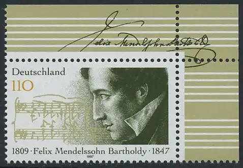 BUND 1997 Michel-Nummer 1953 postfrisch EINZELMARKE ECKRAND oben rechts