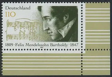 BUND 1997 Michel-Nummer 1953 postfrisch EINZELMARKE ECKRAND unten rechts