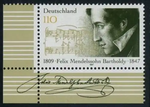 BUND 1997 Michel-Nummer 1953 postfrisch EINZELMARKE ECKRAND unten links
