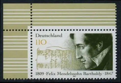 BUND 1997 Michel-Nummer 1953 postfrisch EINZELMARKE ECKRAND oben links