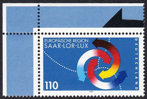 BUND 1997 Michel-Nummer 1957 postfrisch EINZELMARKE ECKRAND oben links