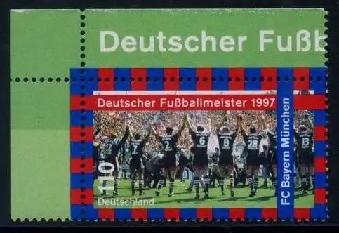 BUND 1997 Michel-Nummer 1958 postfrisch EINZELMARKE ECKRAND oben links