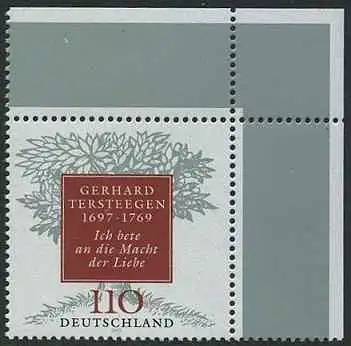 BUND 1997 Michel-Nummer 1961 postfrisch EINZELMARKE ECKRAND oben rechts