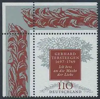 BUND 1997 Michel-Nummer 1961 postfrisch EINZELMARKE ECKRAND oben links