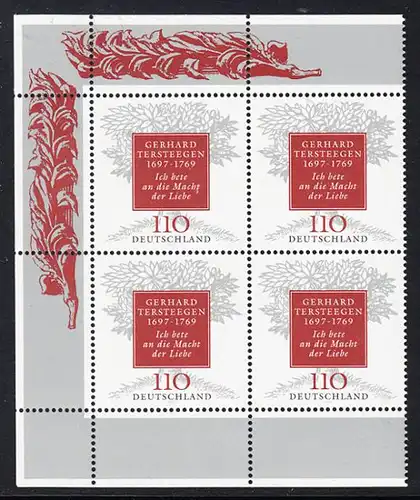 BUND 1997 Michel-Nummer 1961 postfrisch BLOCK ECKRÄNDER oben links/unten links