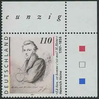 BUND 1997 Michel-Nummer 1962 postfrisch EINZELMARKE ECKRAND oben rechts