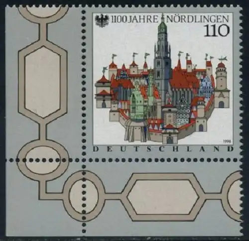 BUND 1998 Michel-Nummer 1965 postfrisch EINZELMARKE ECKRAND unten links