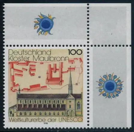 BUND 1998 Michel-Nummer 1966 postfrisch EINZELMARKE ECKRAND oben rechts