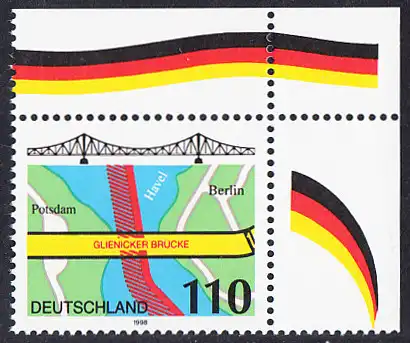 BUND 1998 Michel-Nummer 1967 postfrisch EINZELMARKE ECKRAND oben rechts