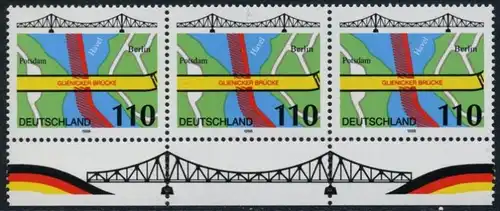 BUND 1998 Michel-Nummer 1967 postfrisch horiz.STRIP(3) RAND unten