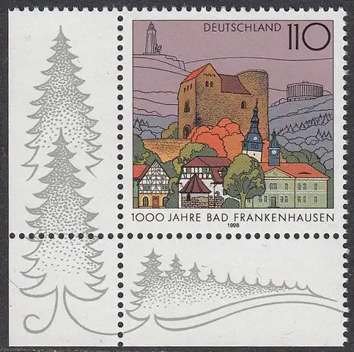 BUND 1998 Michel-Nummer 1978 postfrisch EINZELMARKE ECKRAND unten links