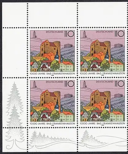 BUND 1998 Michel-Nummer 1978 postfrisch BLOCK ECKRÄNDER oben links/unten links