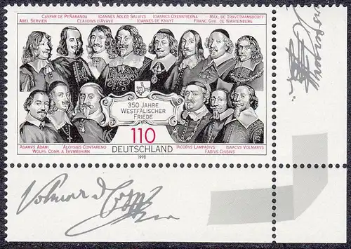 BUND 1998 Michel-Nummer 1979 postfrisch EINZELMARKE ECKRAND unten rechts