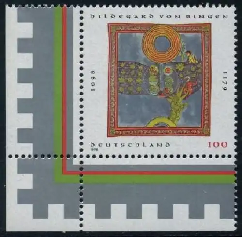 BUND 1998 Michel-Nummer 1981 postfrisch EINZELMARKE ECKRAND unten links