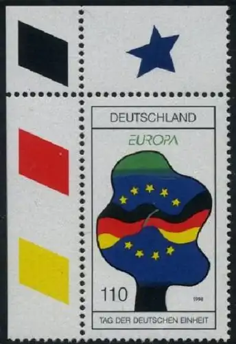 BUND 1998 Michel-Nummer 1985 postfrisch EINZELMARKE ECKRAND oben links