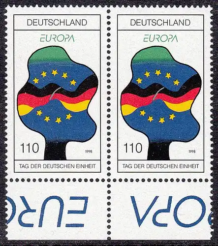 BUND 1998 Michel-Nummer 1985 postfrisch horiz.PAAR RAND unten (a)