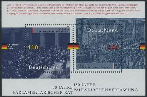 BUND 1998 Michel-Nummer 1986-1987 postfrisch BOGEN(2) -Blockausgabe 43-