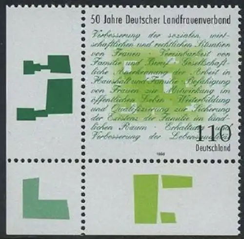BUND 1998 Michel-Nummer 1988 postfrisch EINZELMARKE ECKRAND unten links