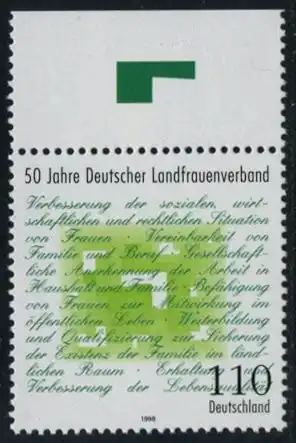 BUND 1998 Michel-Nummer 1988 postfrisch EINZELMARKE RAND oben