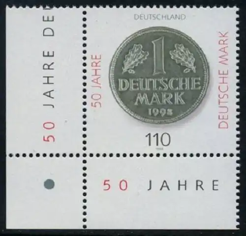 BUND 1998 Michel-Nummer 1996 postfrisch EINZELMARKE ECKRAND unten links