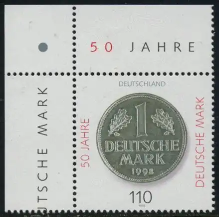 BUND 1998 Michel-Nummer 1996 postfrisch EINZELMARKE ECKRAND oben links