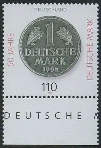 BUND 1998 Michel-Nummer 1996 postfrisch EINZELMARKE RAND unten