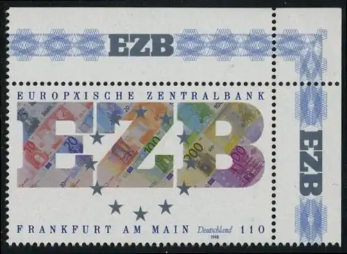 BUND 1998 Michel-Nummer 2000 postfrisch EINZELMARKE ECKRAND oben rechts