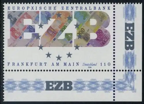 BUND 1998 Michel-Nummer 2000 postfrisch EINZELMARKE ECKRAND unten rechts