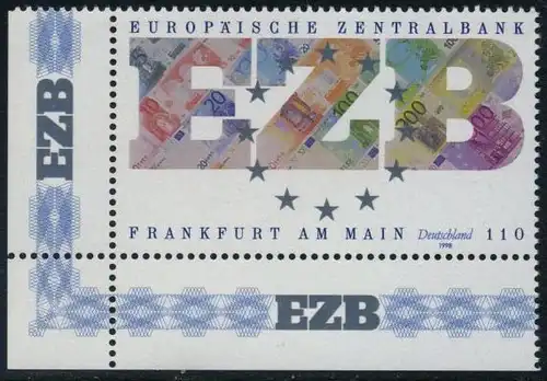 BUND 1998 Michel-Nummer 2000 postfrisch EINZELMARKE ECKRAND unten links