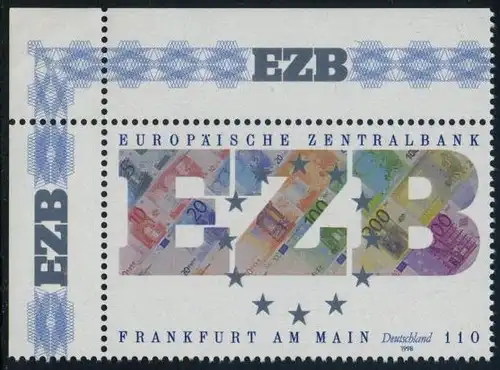 BUND 1998 Michel-Nummer 2000 postfrisch EINZELMARKE ECKRAND oben links