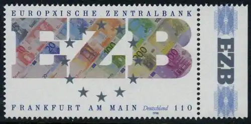 BUND 1998 Michel-Nummer 2000 postfrisch EINZELMARKE RAND rechts