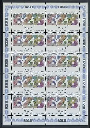 BUND 1998 Michel-Nummer 2000 postfrisch BOGEN(10)