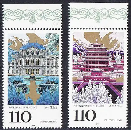 BUND 1998 Michel-Nummer 2007-2008 postfrisch SATZ(2) EINZELMARKEN RÄNDER oben