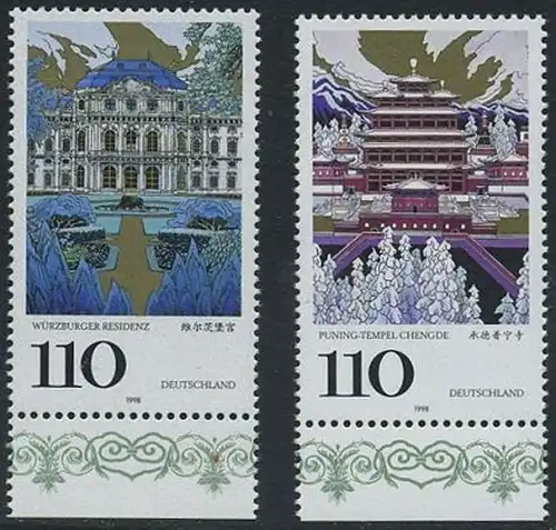 BUND 1998 Michel-Nummer 2007-2008 postfrisch SATZ(2) EINZELMARKEN RÄNDER unten