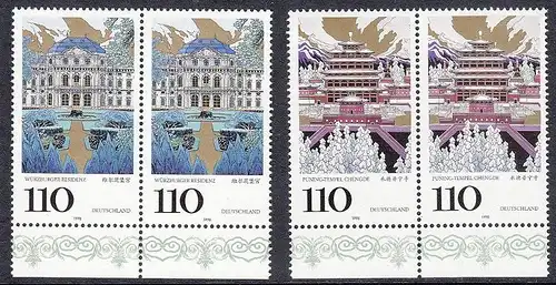 BUND 1998 Michel-Nummer 2007-2008 postfrisch SATZ(2) horiz.PAARE RÄNDER unten