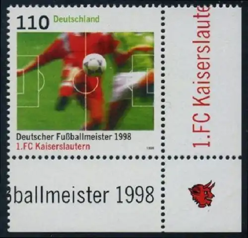 BUND 1998 Michel-Nummer 2010 postfrisch EINZELMARKE ECKRAND unten rechts