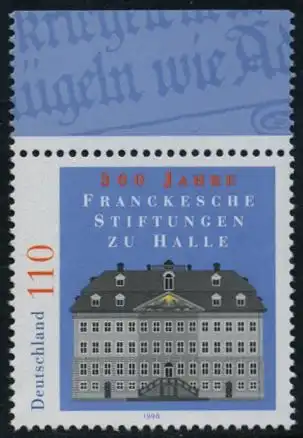 BUND 1998 Michel-Nummer 2011 postfrisch EINZELMARKE RAND oben (a)