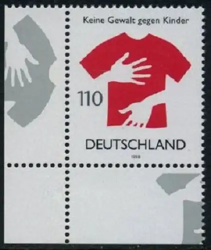 BUND 1998 Michel-Nummer 2013 postfrisch EINZELMARKE ECKRAND unten links